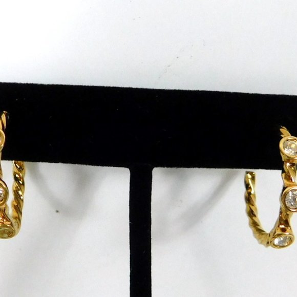 Gold Tone Hoops Clear Rhinestones Pierced Earrings - Picture 5 of 6